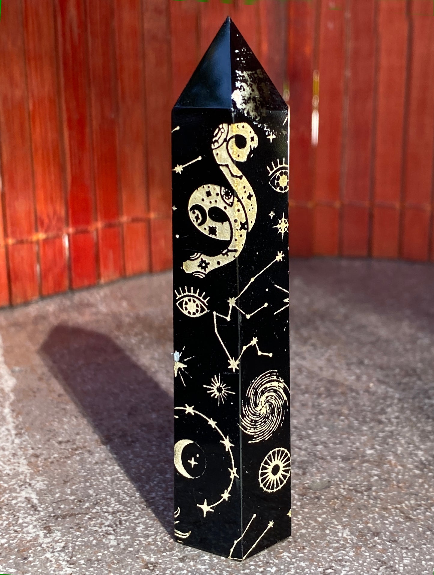 Black Obsidian gemstone 5 Point Wands with symbols