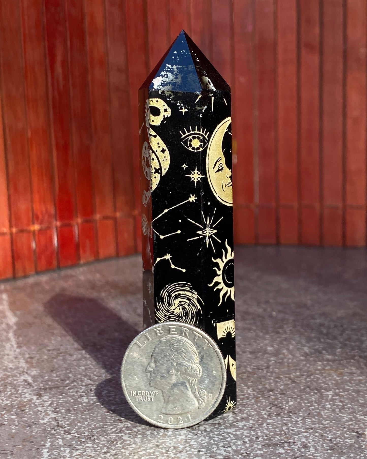 Black Obsidian gemstone 5 Point Wands with symbols