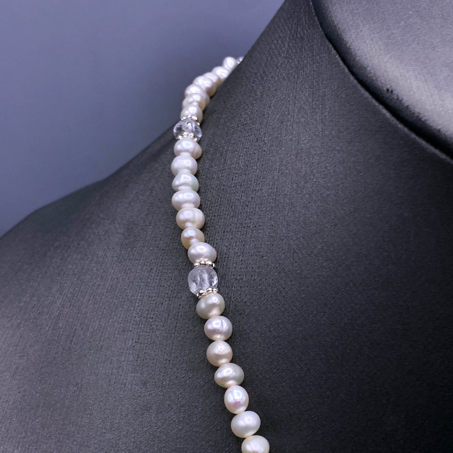 Pearl and Silver Peace Sign Pendant beaded necklace