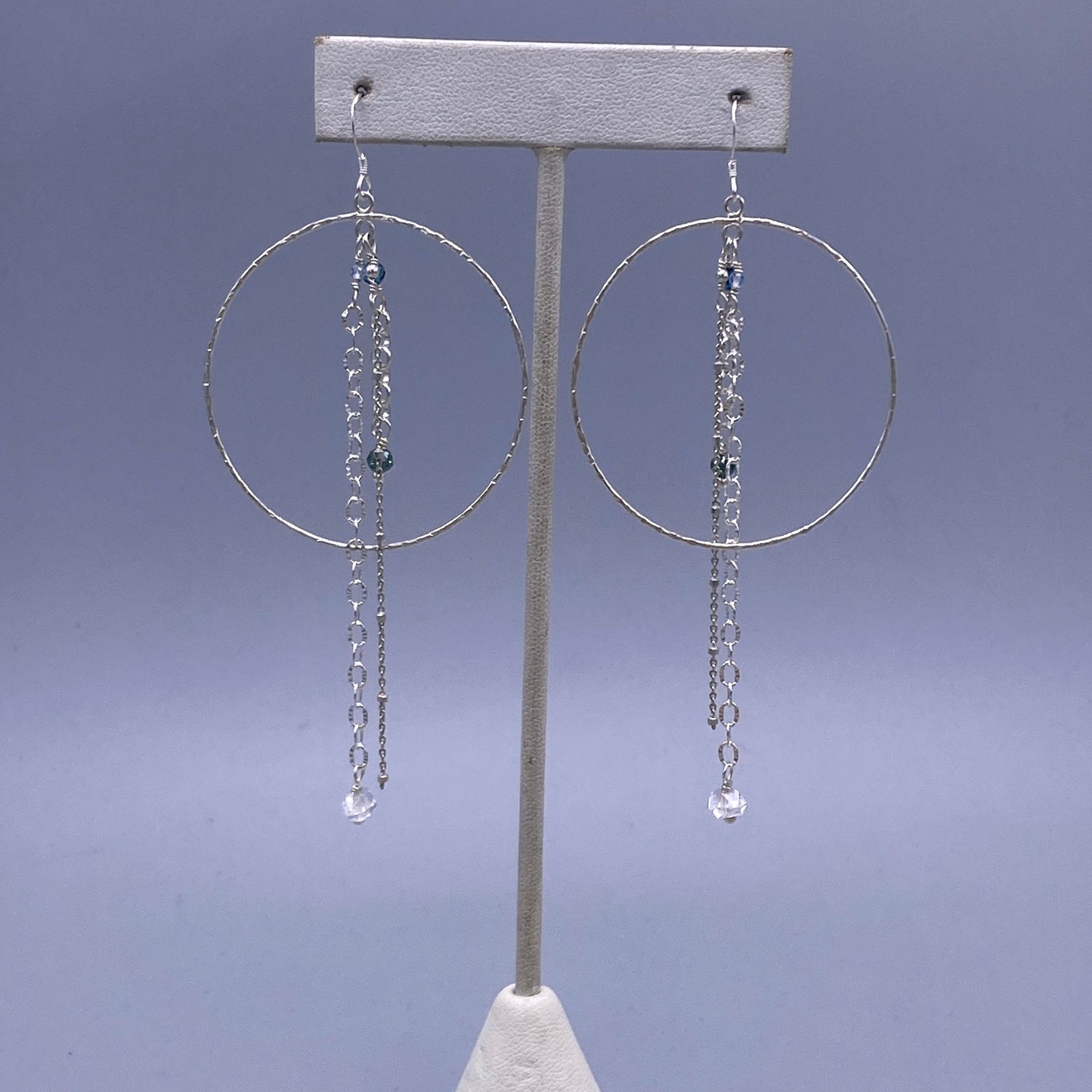 Silver Hoop Dangle Crystal Gemstone Earrings