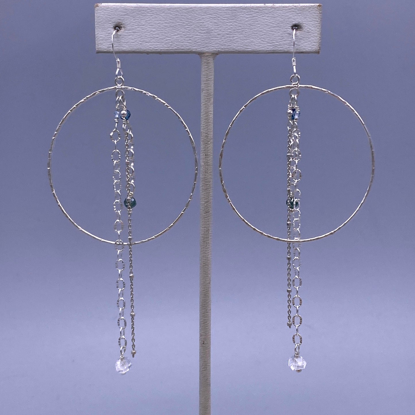 Silver Hoop Dangle Crystal Gemstone Earrings