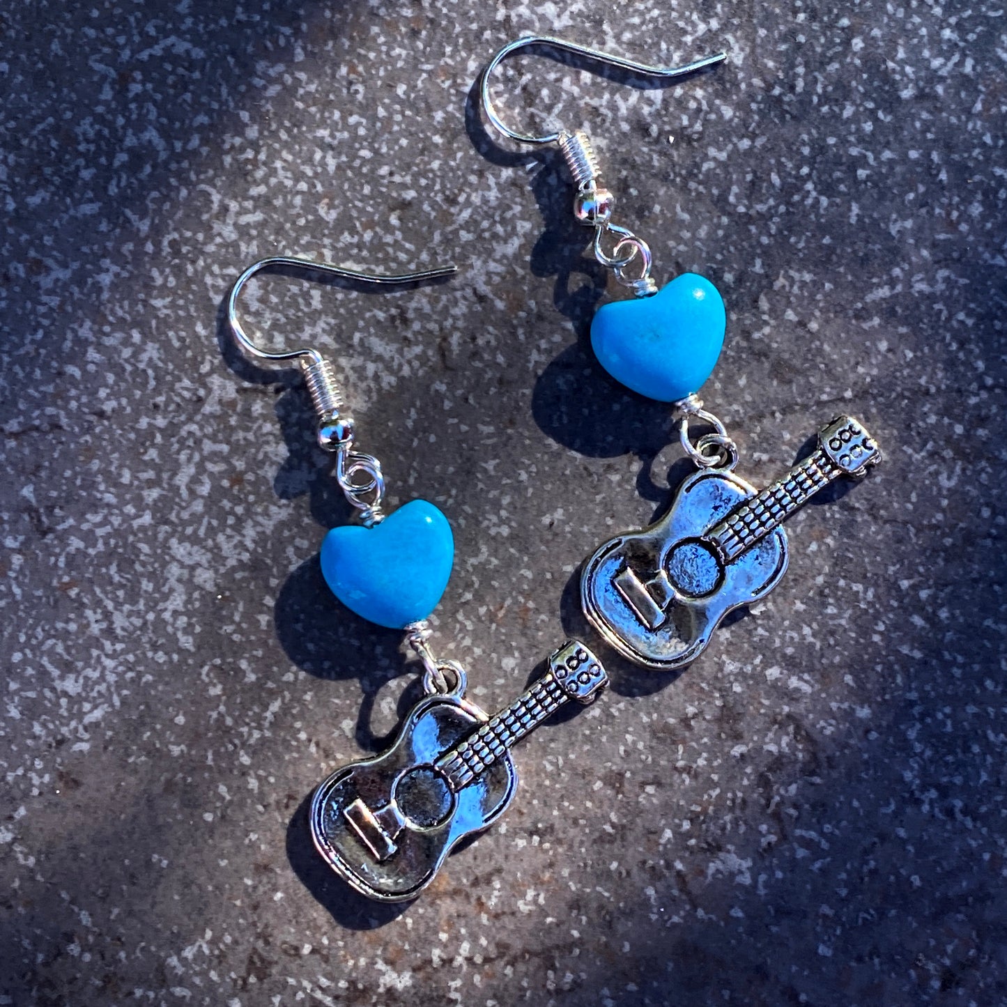 Guitar and Turquoise Heart Earrings