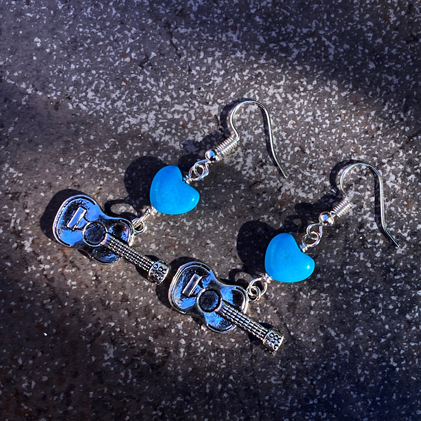 Guitar and Turquoise Heart Earrings