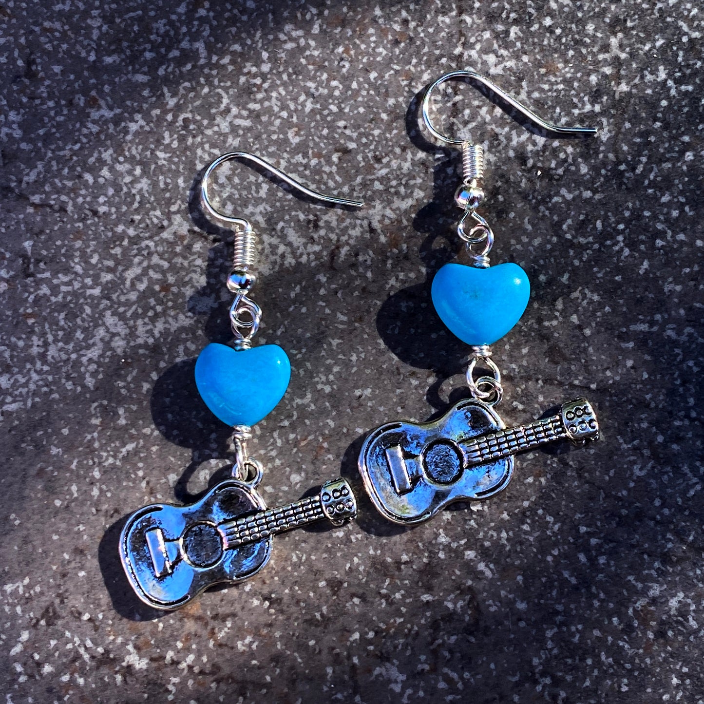 Guitar and Turquoise Heart Earrings