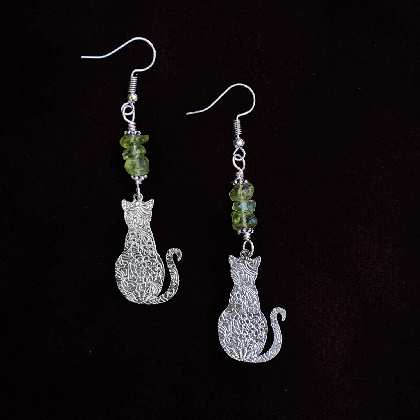 Peridot Kitty Cat Earrings