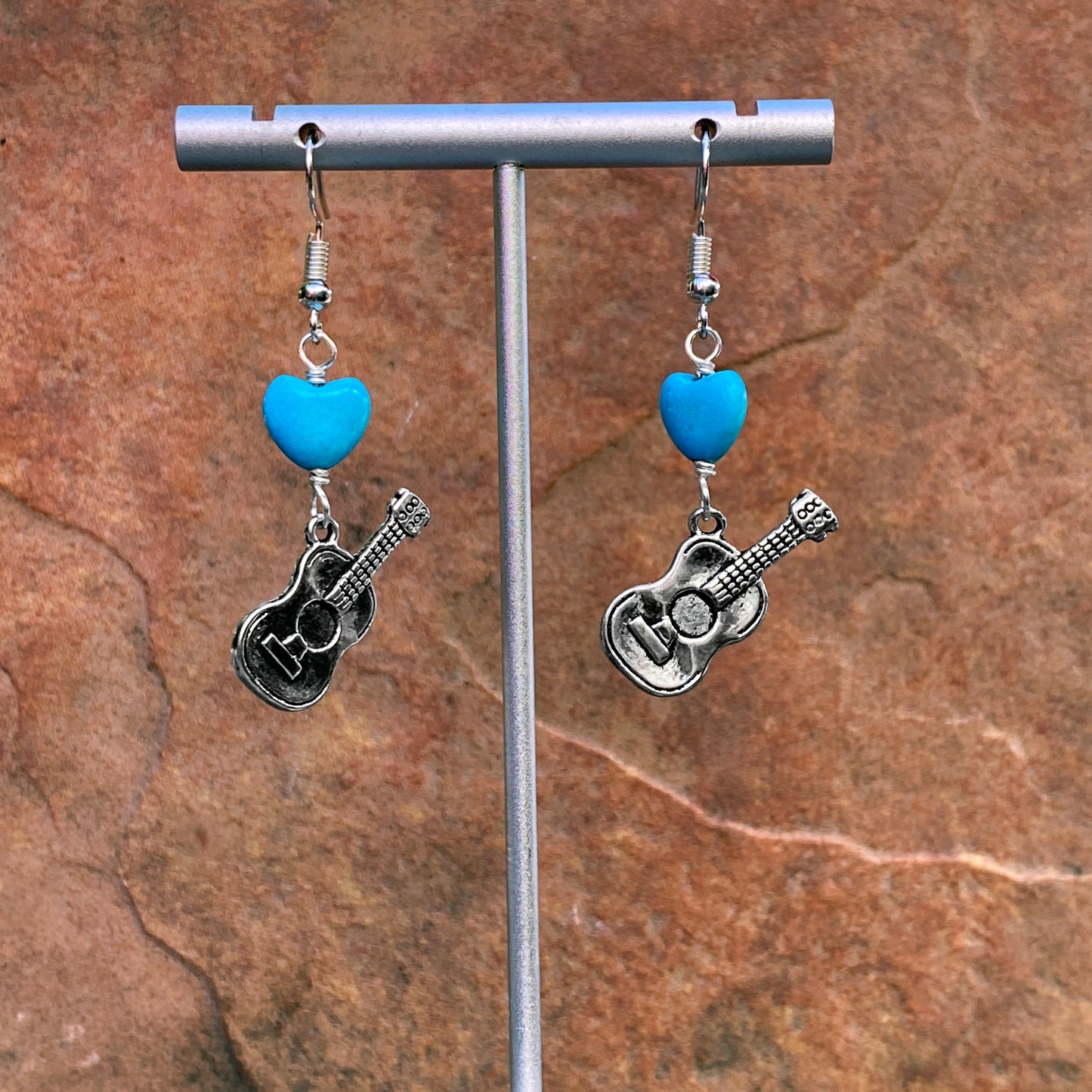 Guitar and Turquoise Heart Earrings