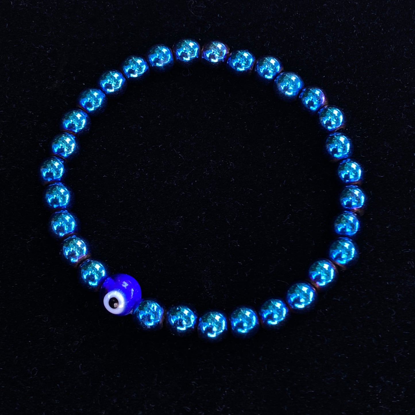 Blue Hematite gemstone Evil Eye Bracelet