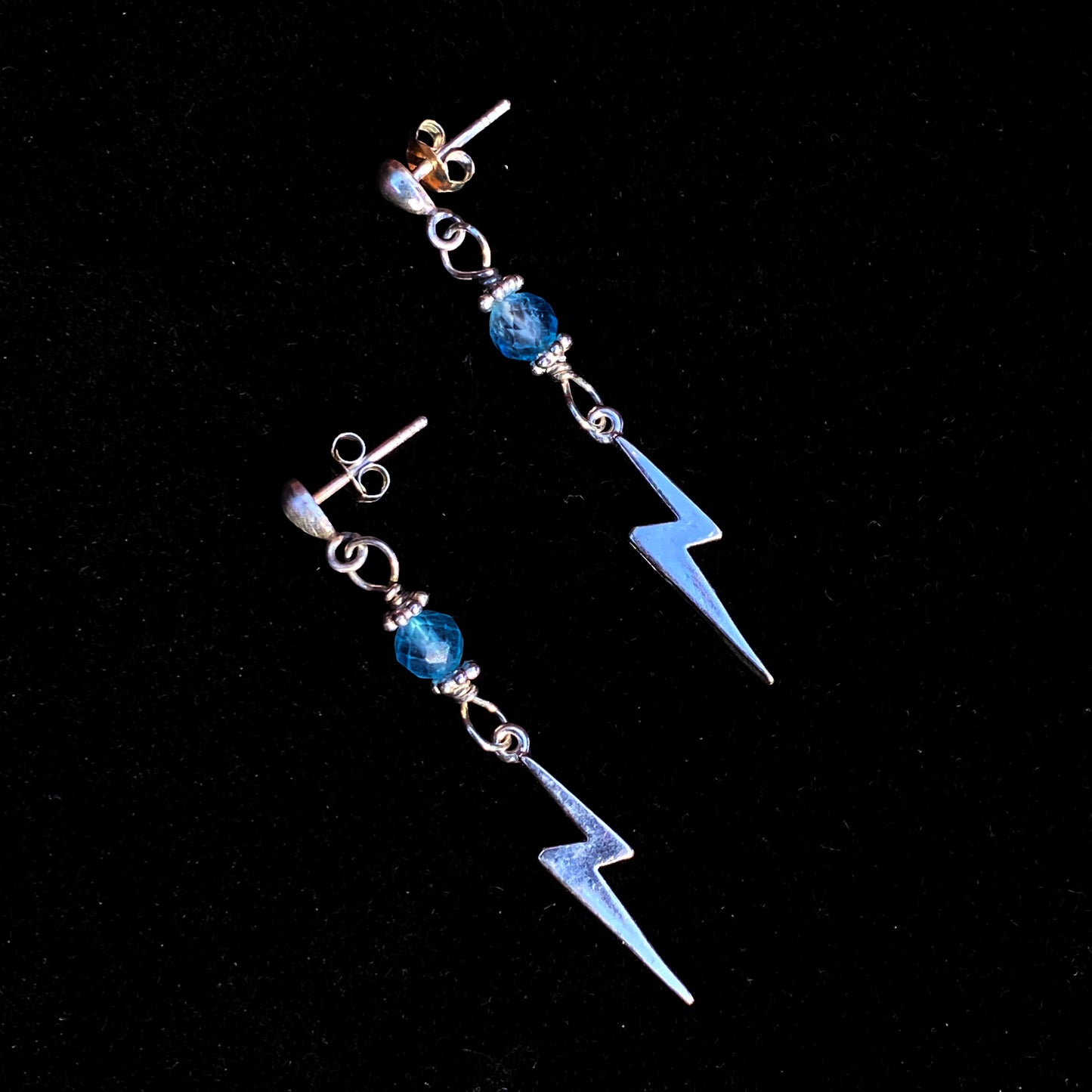 Sterling Silver and Blue Topaz Bolt Earrings