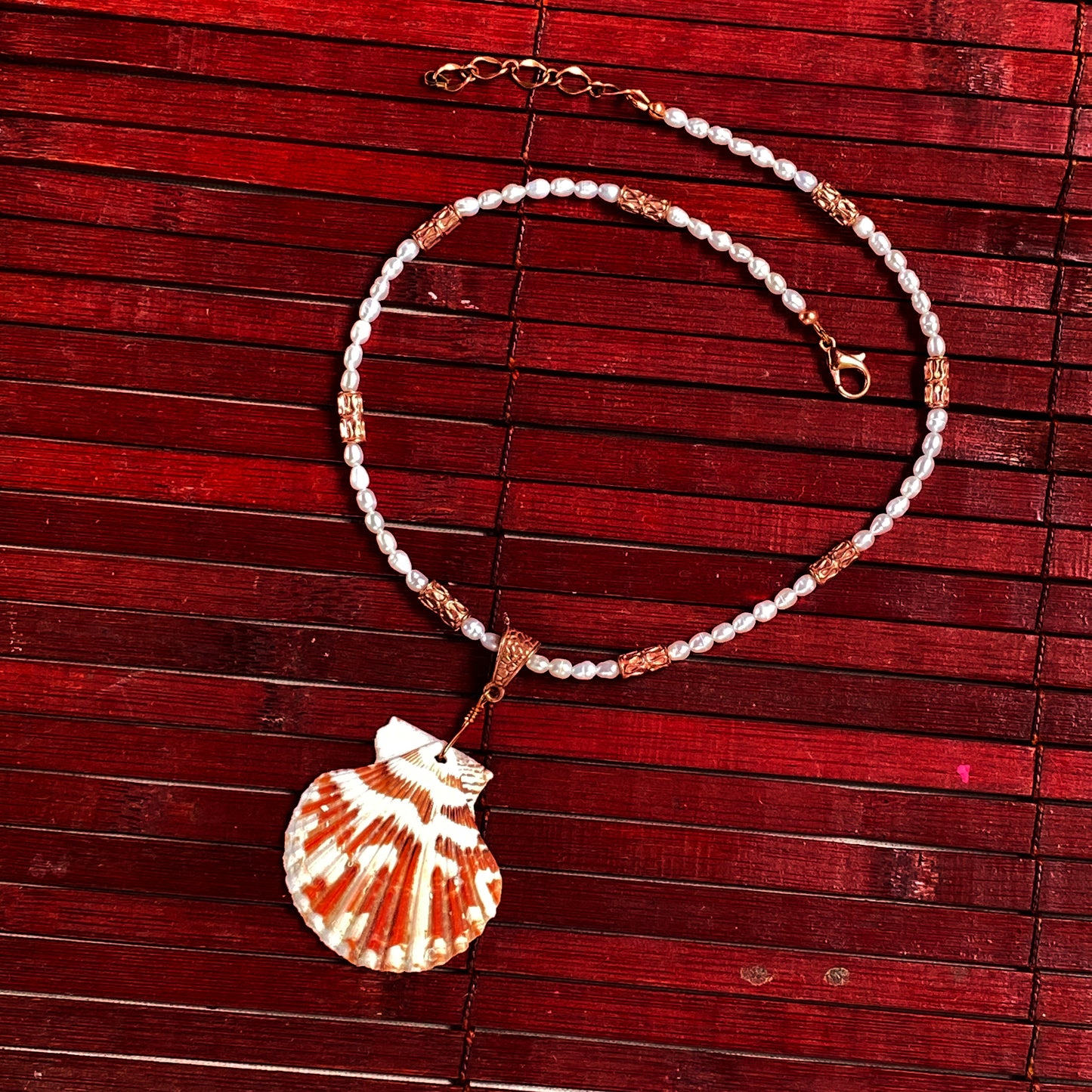 Beaded Pearl Necklace with Shell Pendant