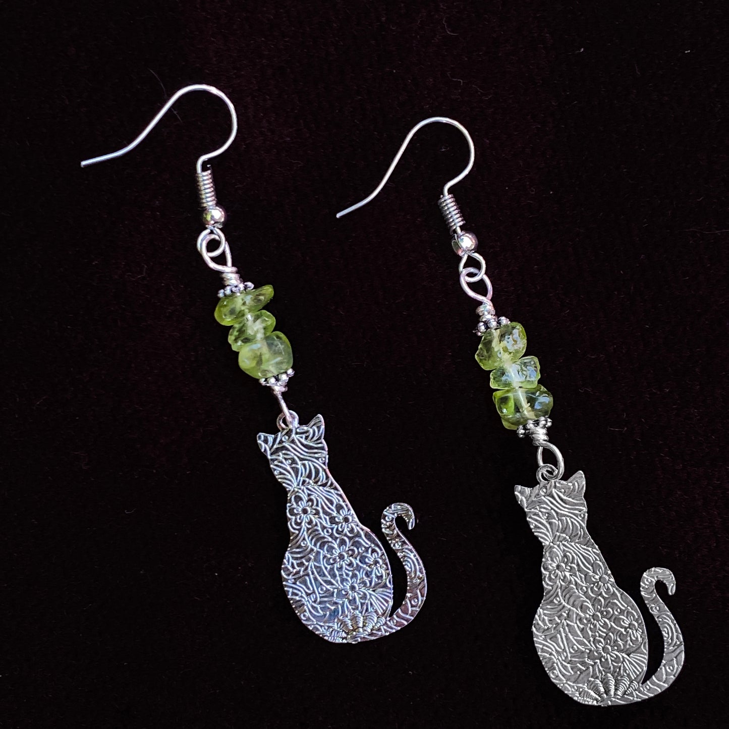Peridot Kitty Cat Earrings