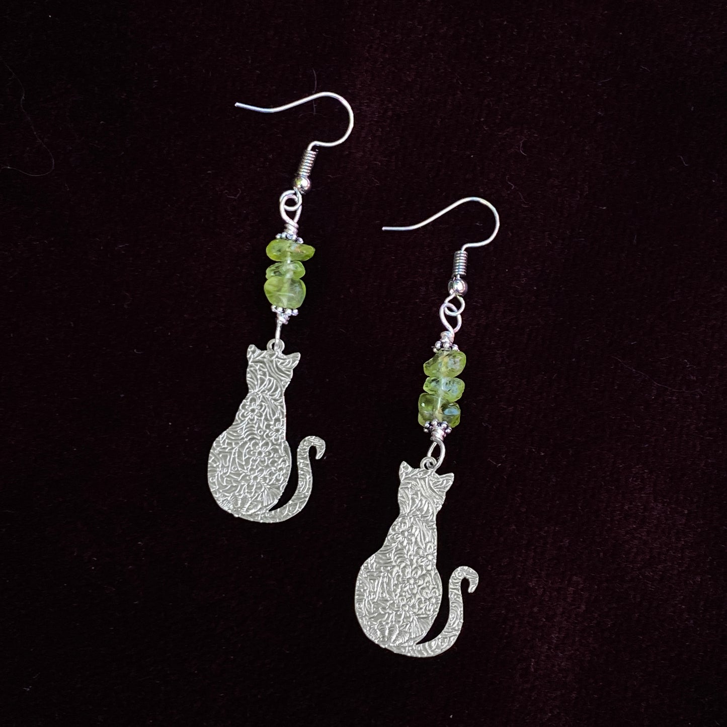 Peridot Kitty Cat Earrings