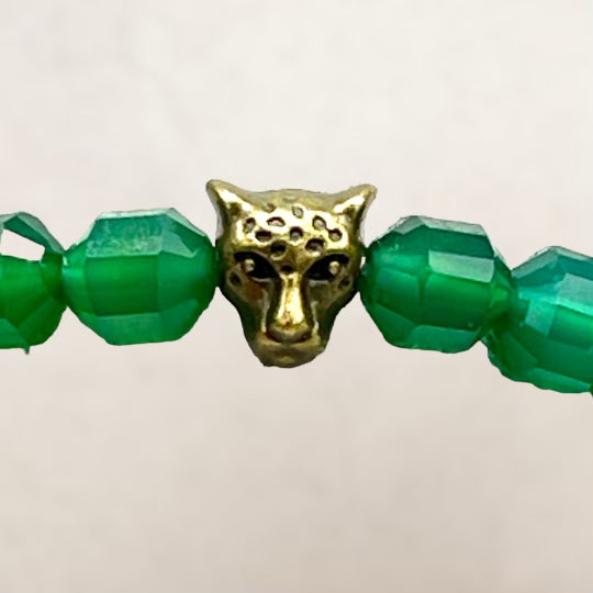 Green Agate and Leopard Charm Bracelet