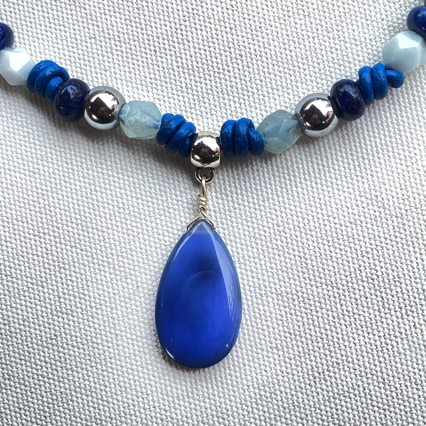 Blue Chalcedony Leather Necklace