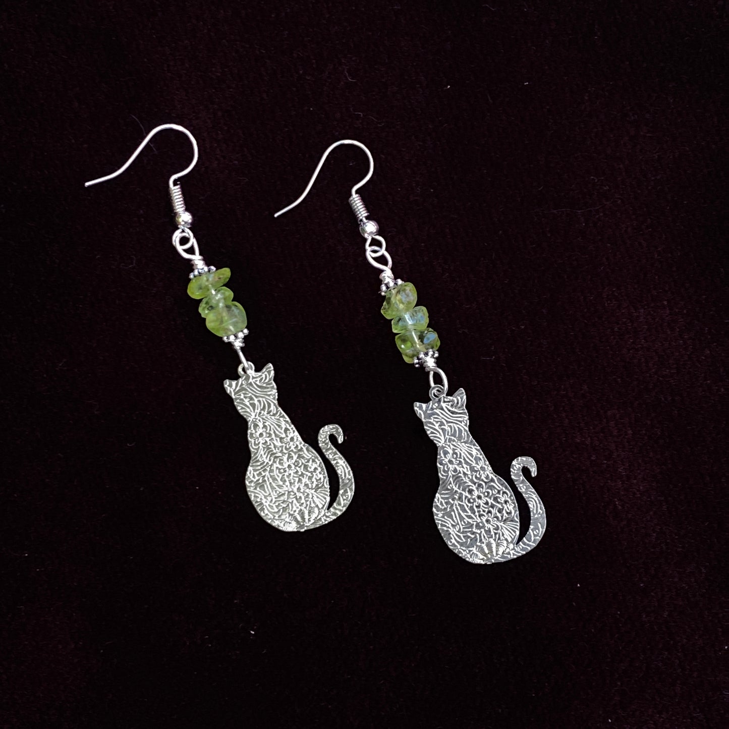 Peridot Kitty Cat Earrings