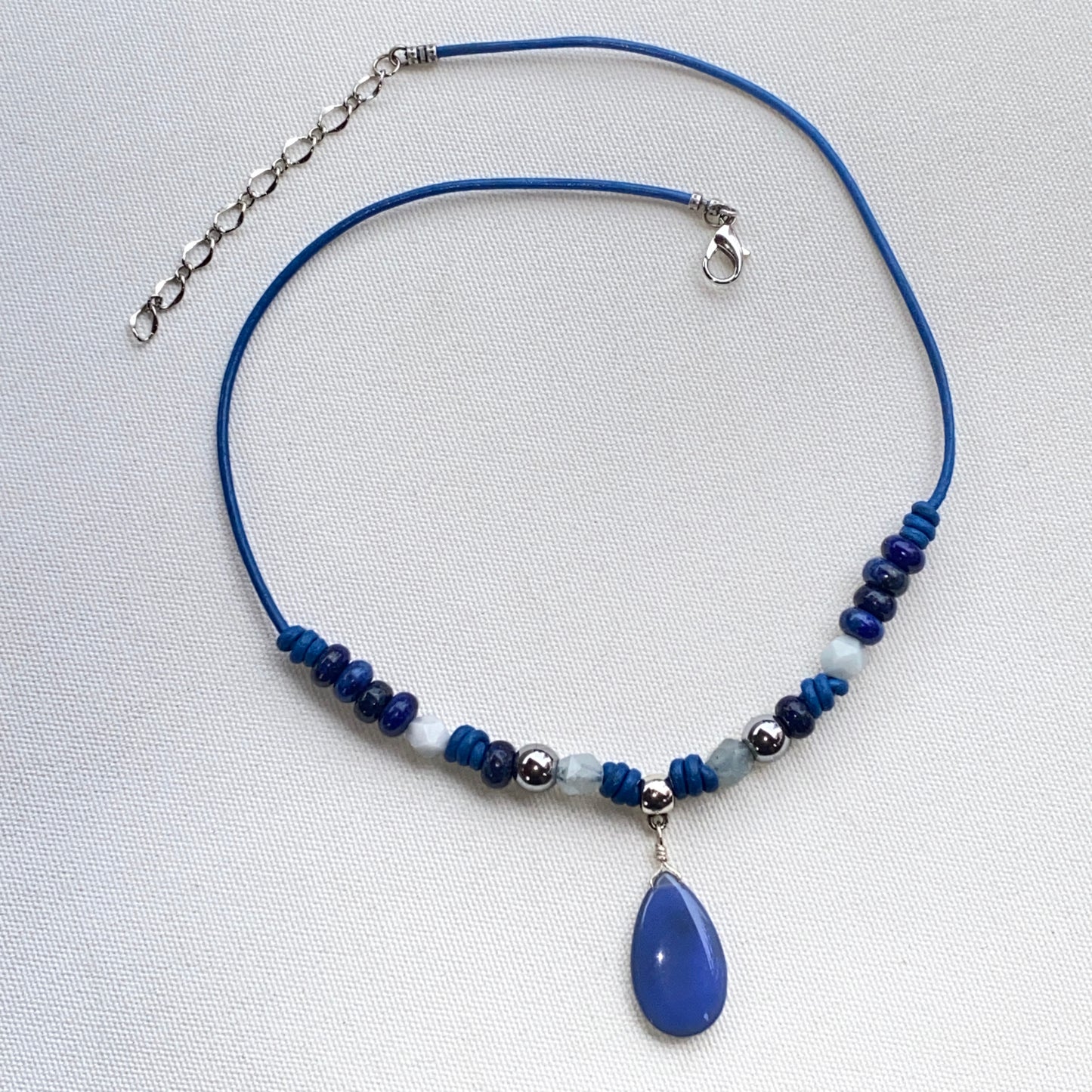 Blue Chalcedony Leather Necklace