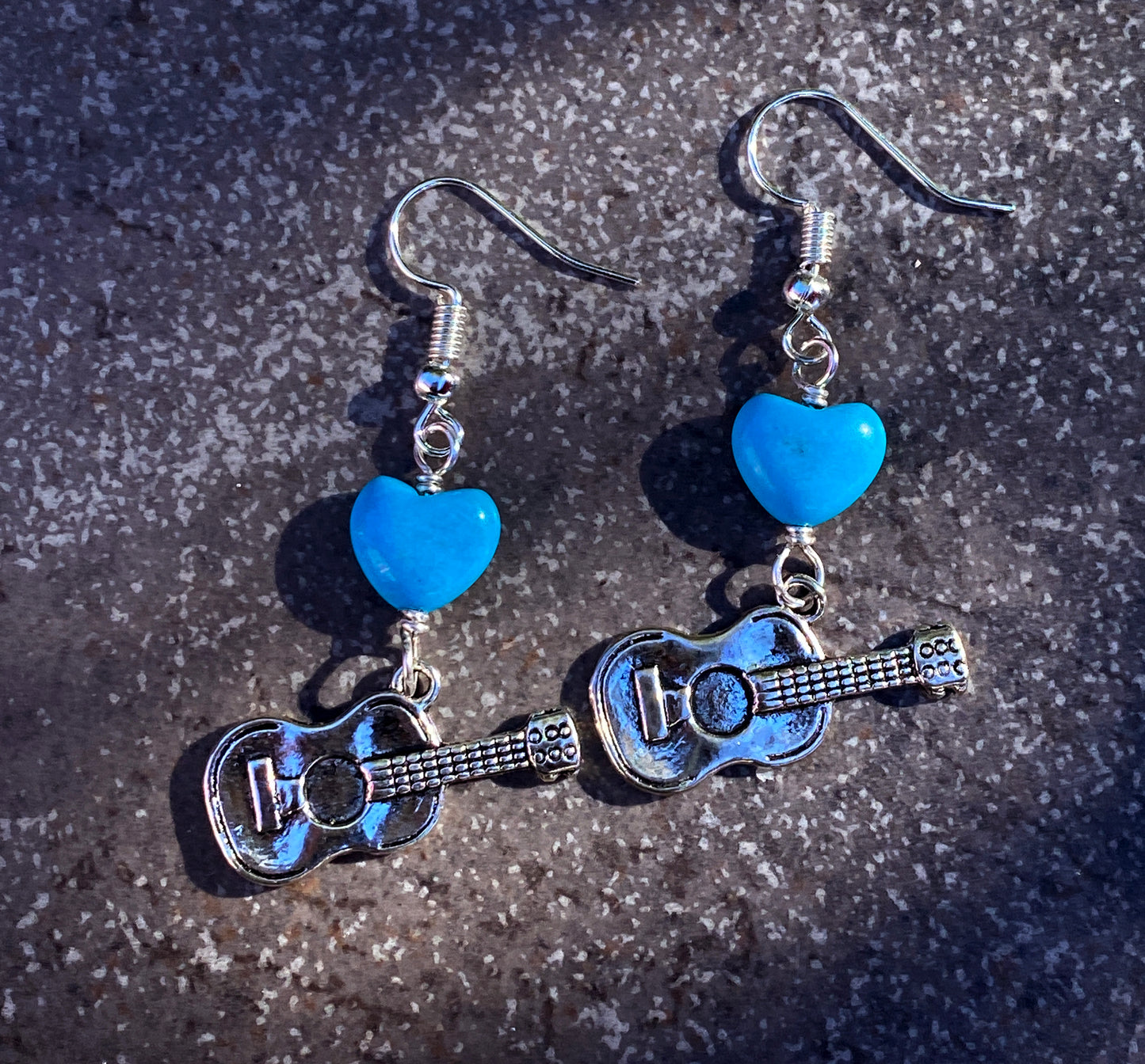 Guitar and Turquoise Heart Earrings