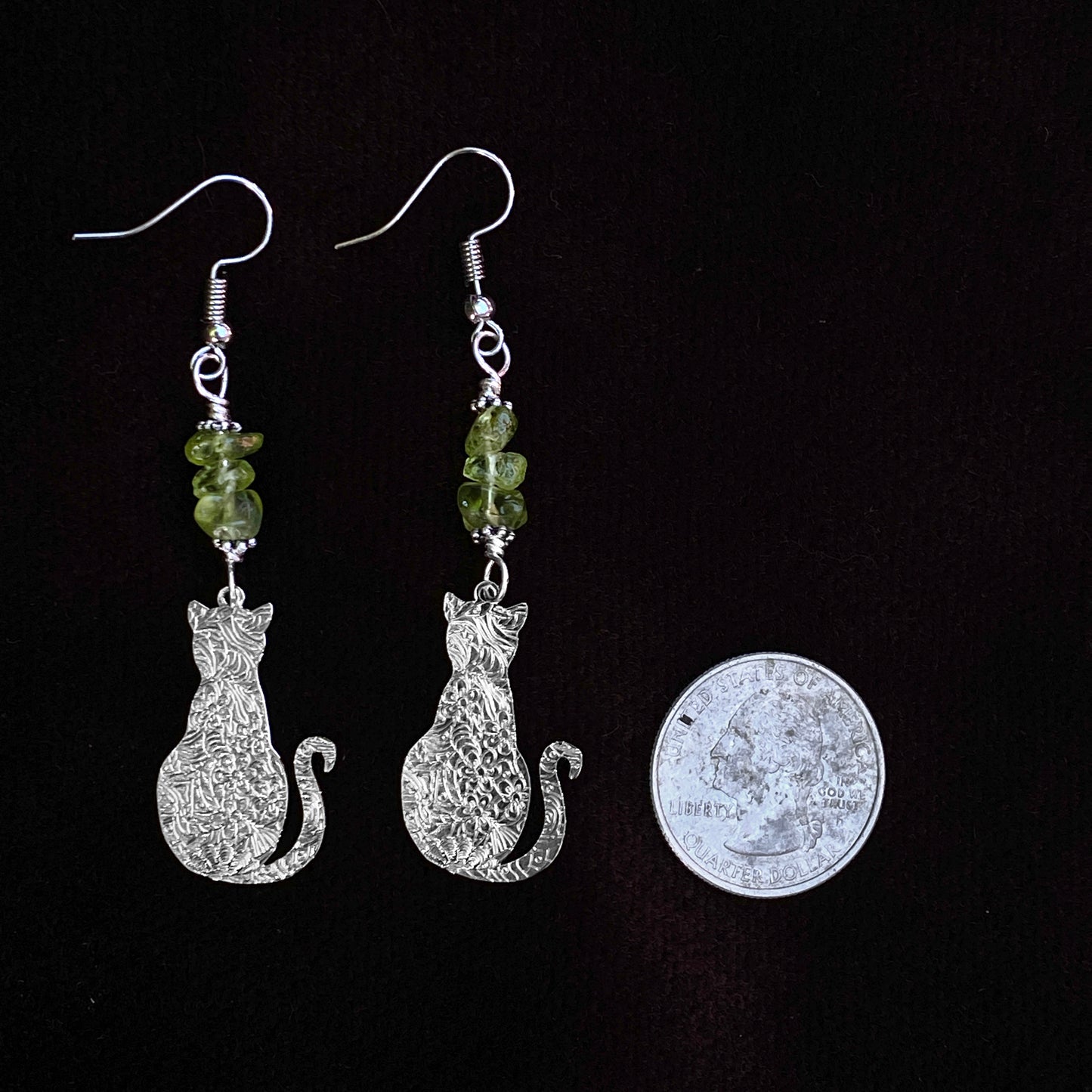Peridot Kitty Cat Earrings
