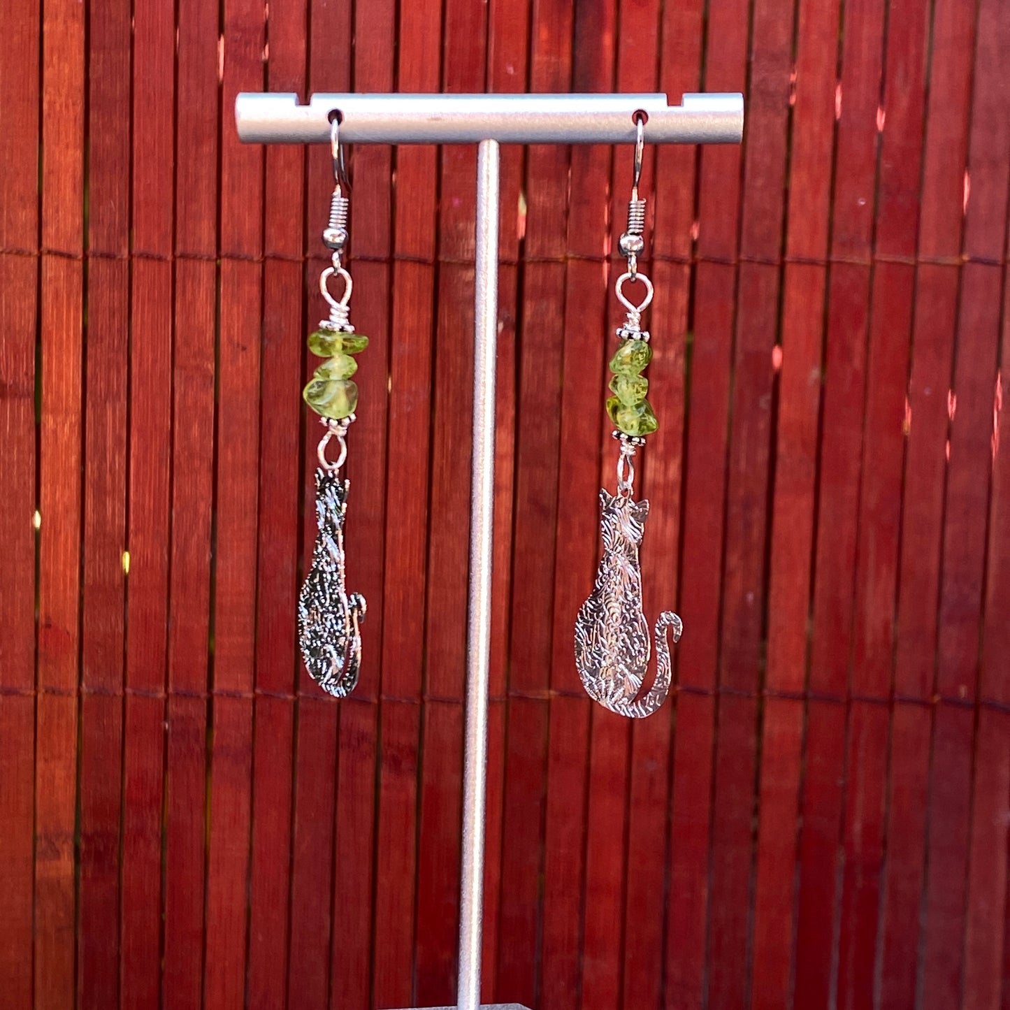 Peridot Kitty Cat Earrings