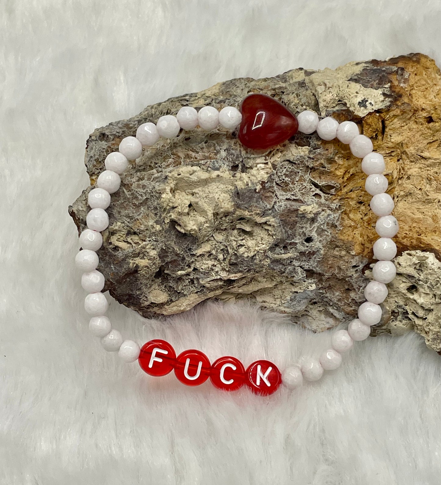 White Agate and Red Jade ”Fuck” Bracelet
