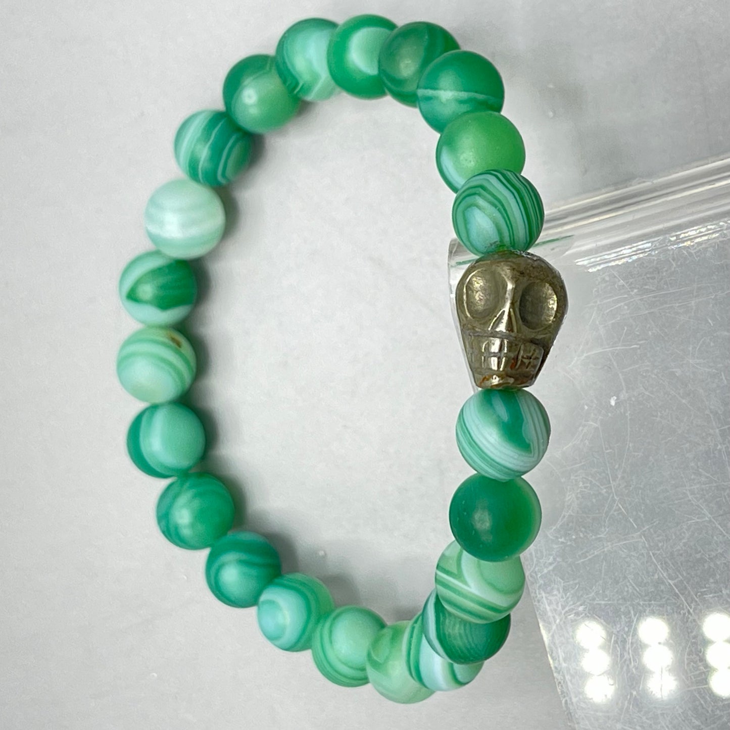 Green Agate and Pyrite Skull Bracelet