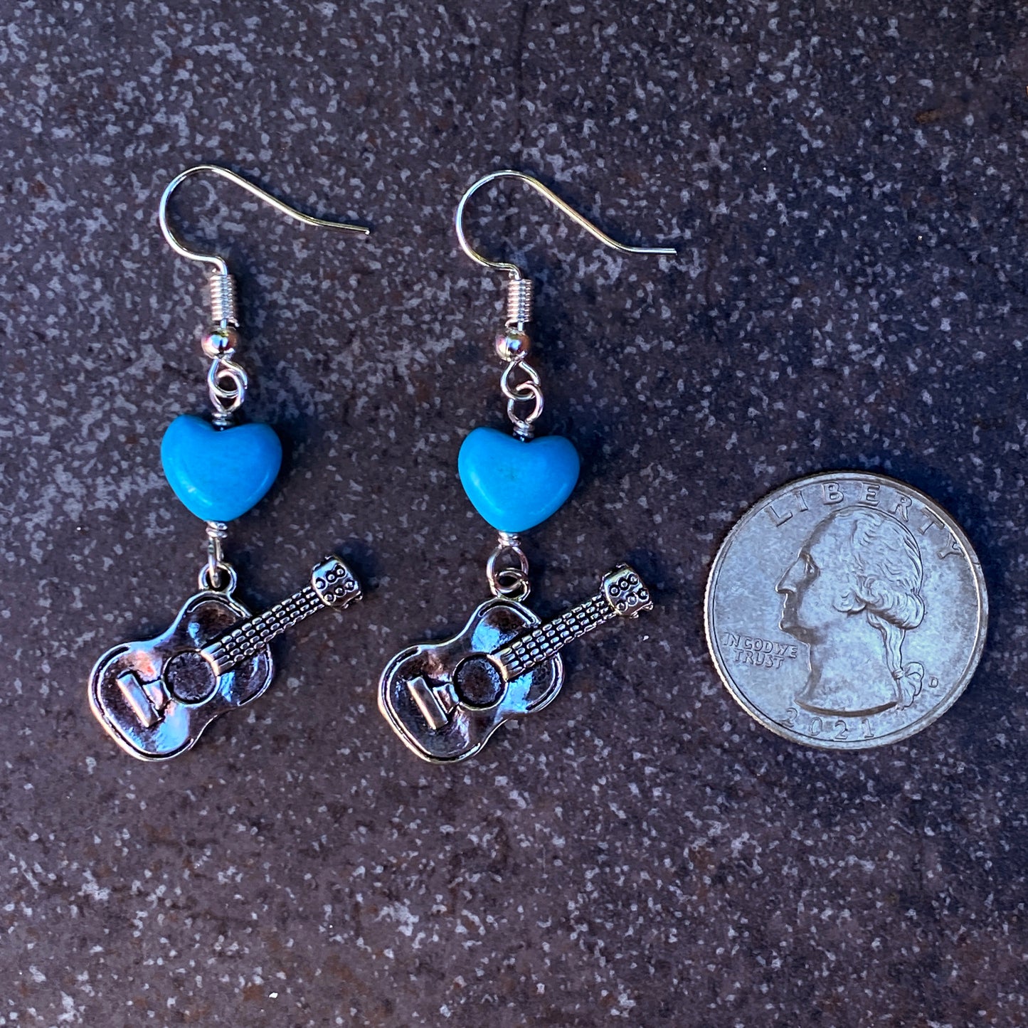 Guitar and Turquoise Heart Earrings