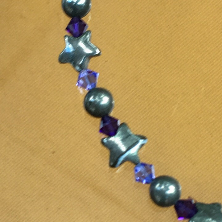 Woman's "Stars at Night" Beaded gemstone and crystal choker Necklace