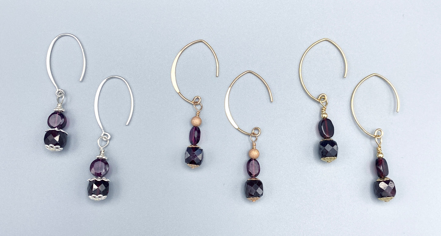 Garnet Gemstone Marquise wire Earrings