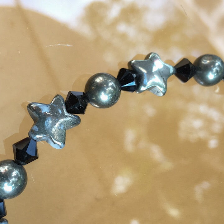 Woman's "Stars at Night" Beaded gemstone and crystal choker Necklace
