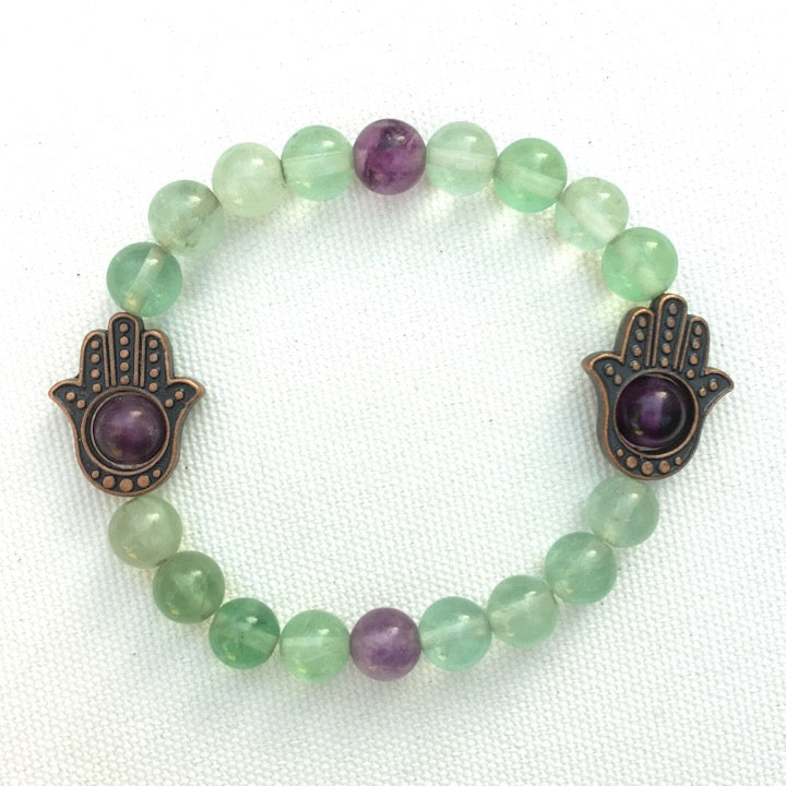 Women's Various Gemstone & Copper Hamsa Bracelet
