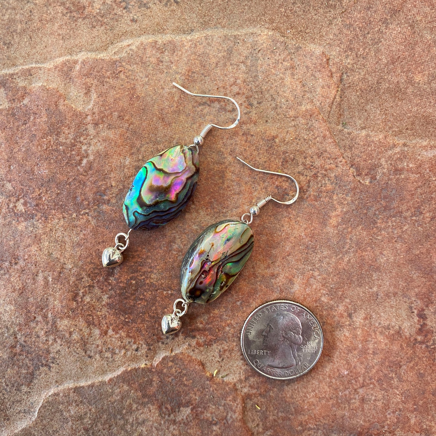 Abalone shell and Sterling Silver Heart Earrings