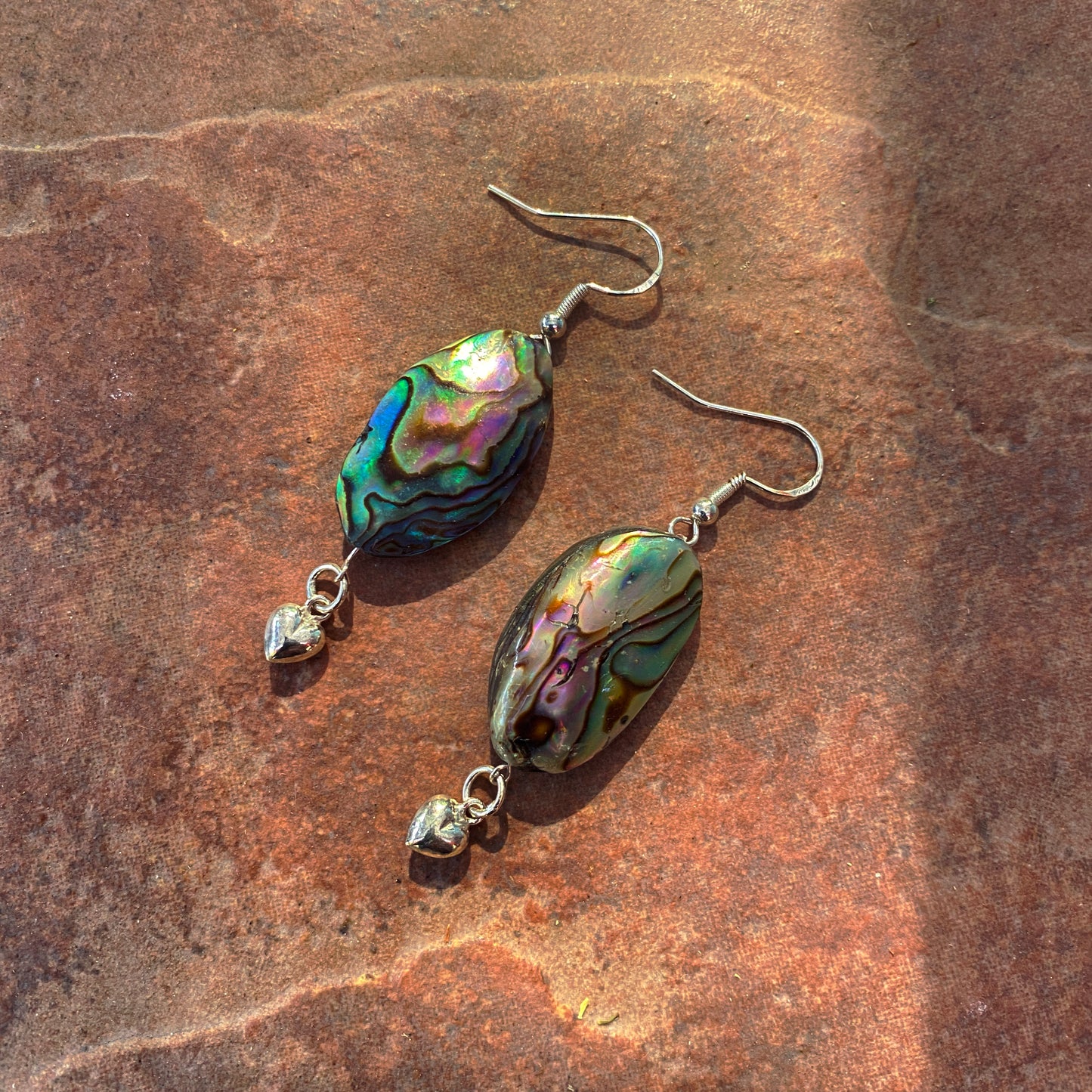 Abalone shell and Sterling Silver Heart Earrings