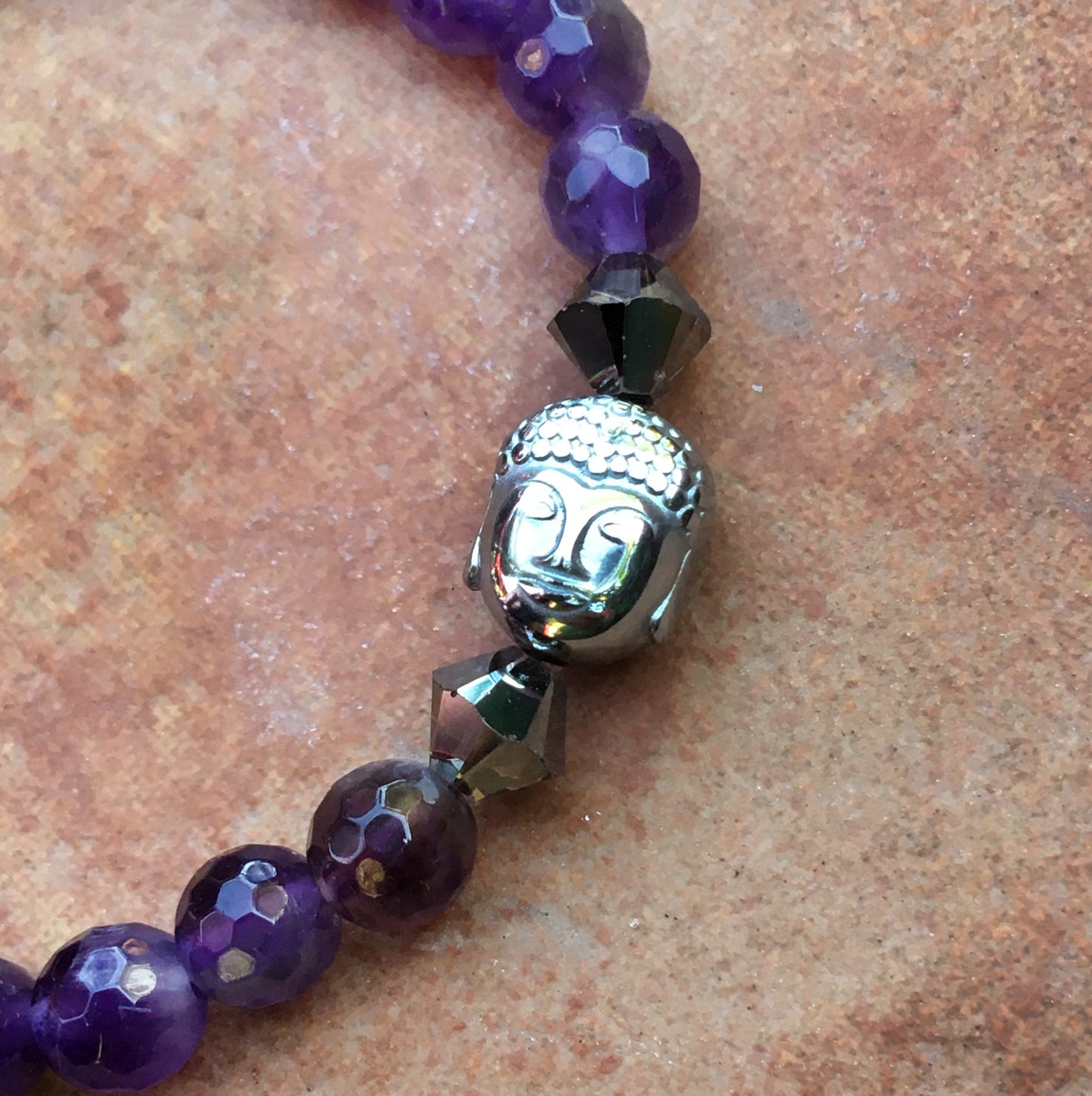 Women's "SHINE" Bracelet with Amethyst, Swarovski, and Hematite Buddha Gemstones
