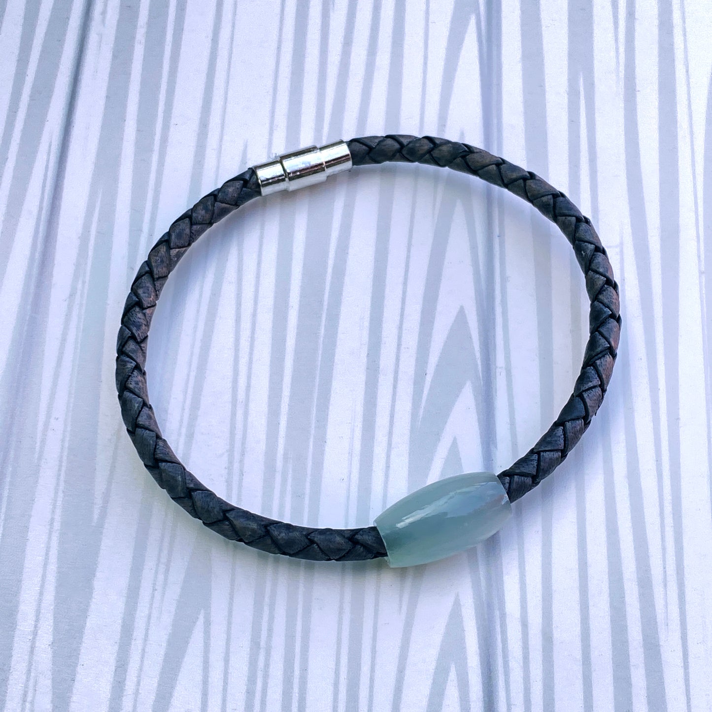 Aquamarine gemstone braided Leather Bracelet