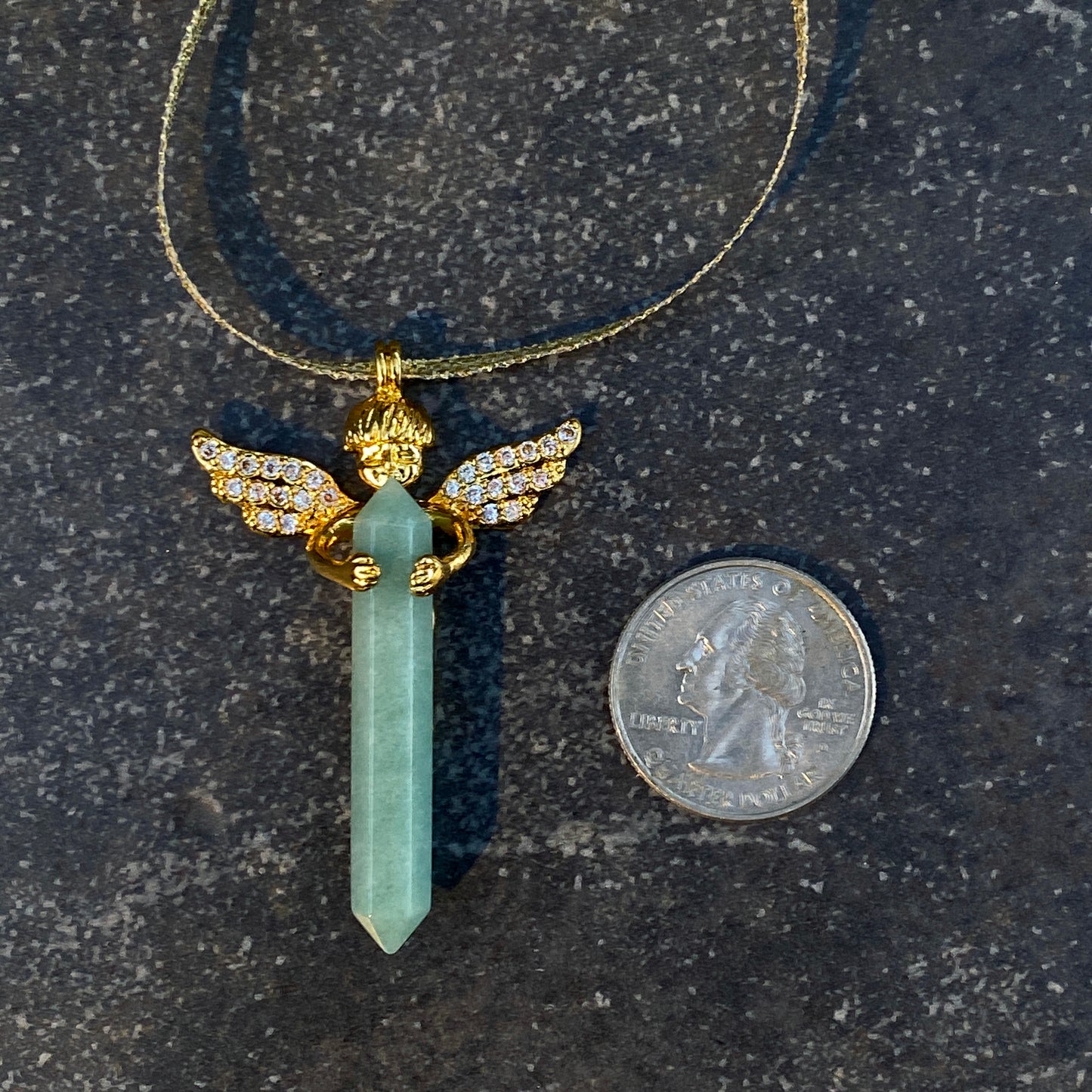 Aventurine Gemstone Hanging Ornament with Golden Angel