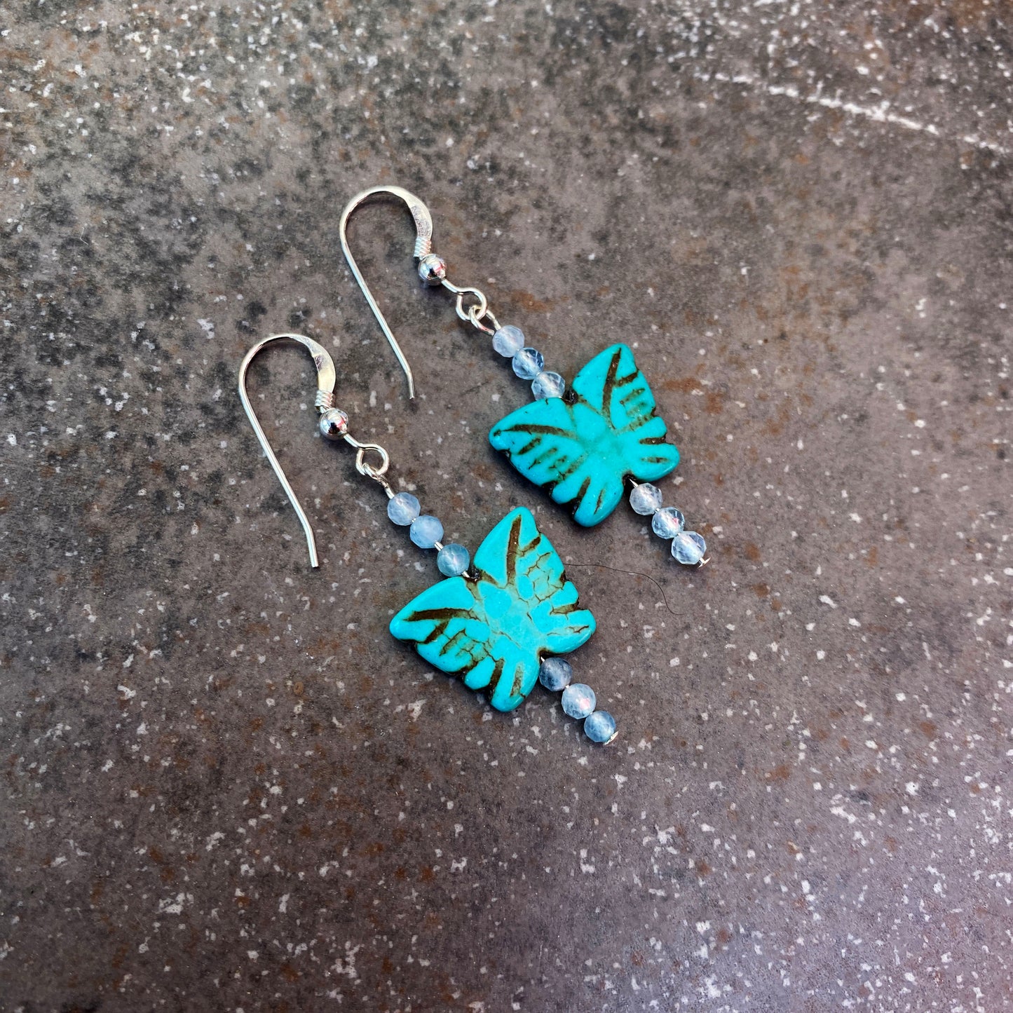 Women's Howlite Butterfly Earrings with Moonstones or Aquamarine Gemstones