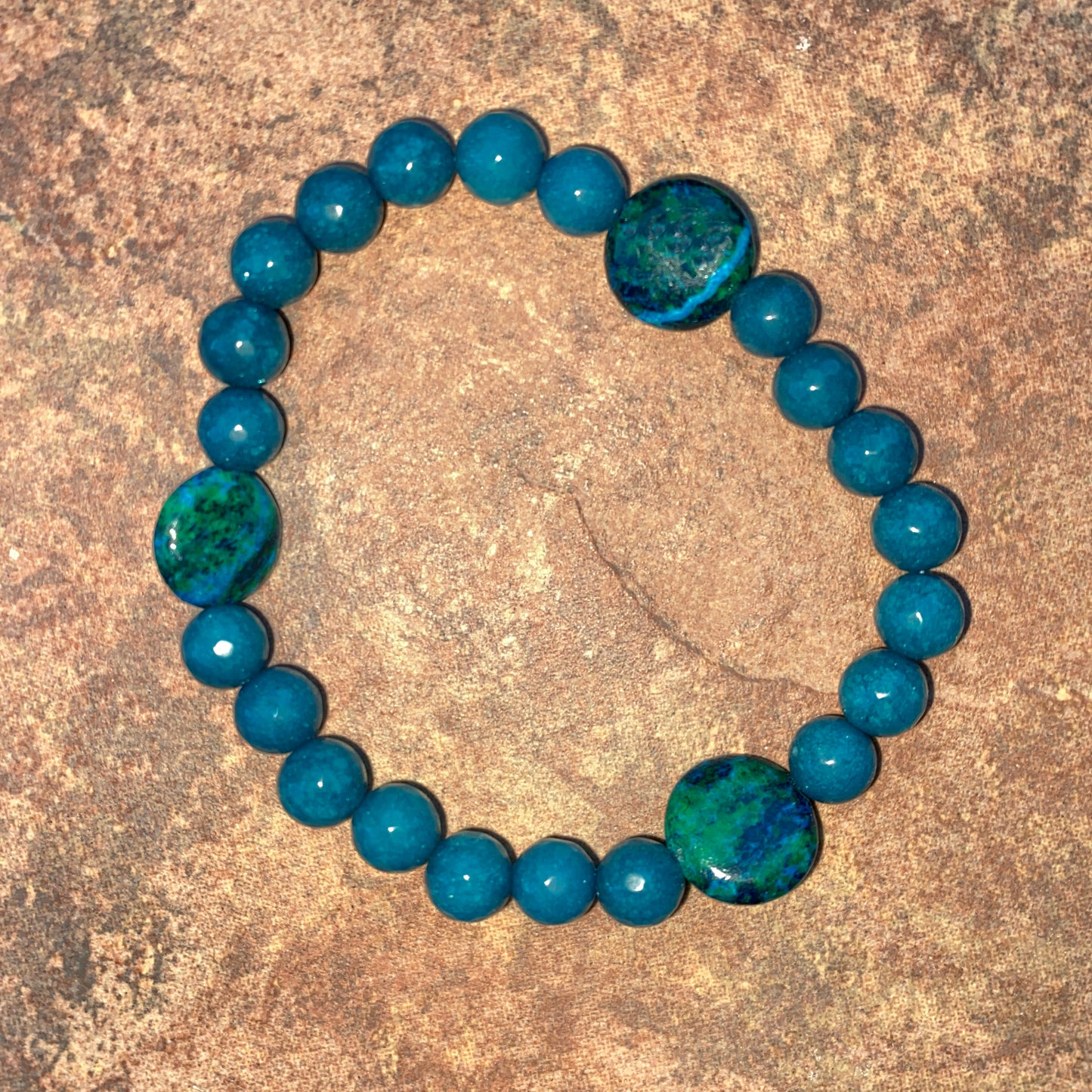 Men's Angelite & Chrysocolla semiprecious gemstone stretch bracelet