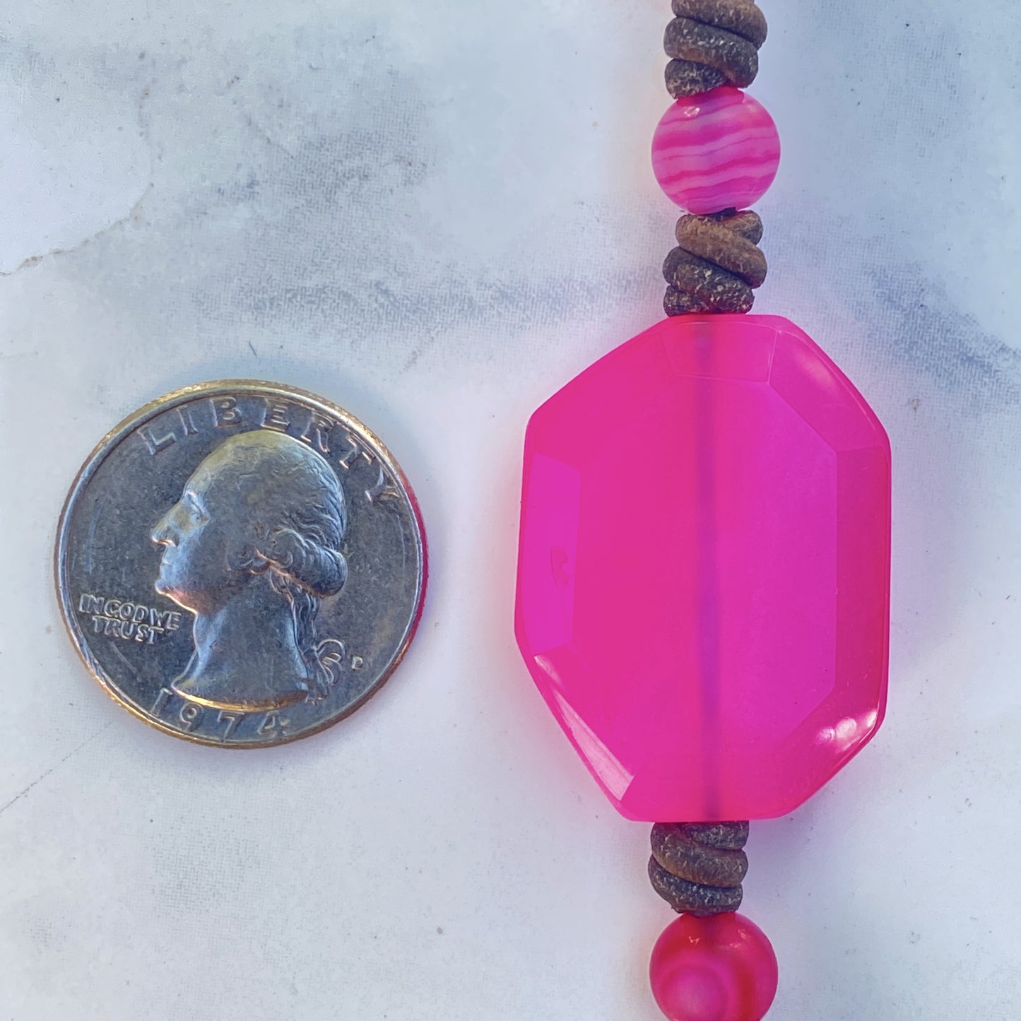 Leather and Pink Agate Hand Knotted Bracelet