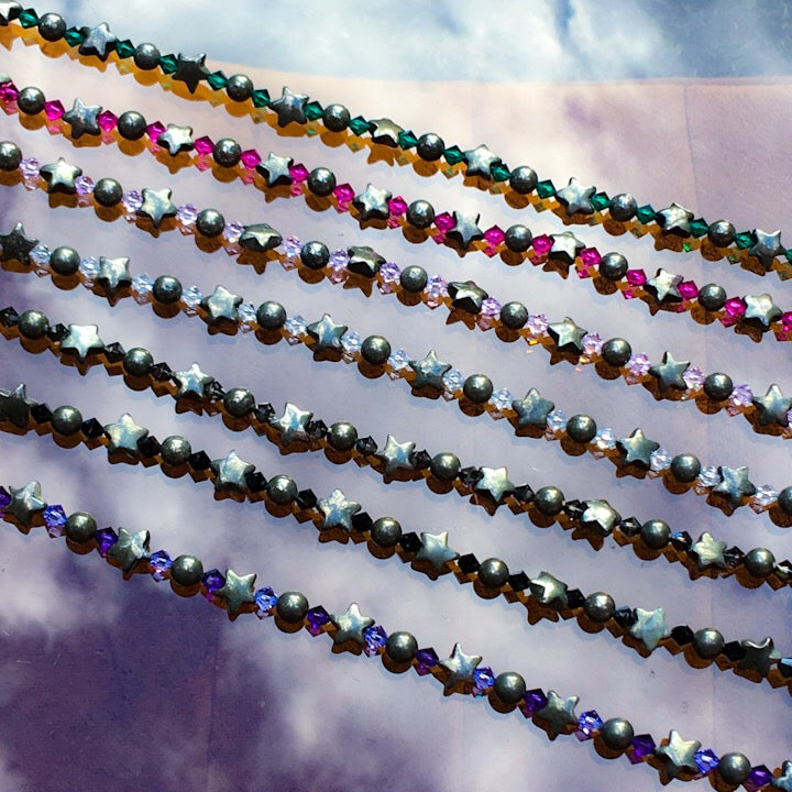 Woman's "Stars at Night" Beaded gemstone and crystal choker Necklace