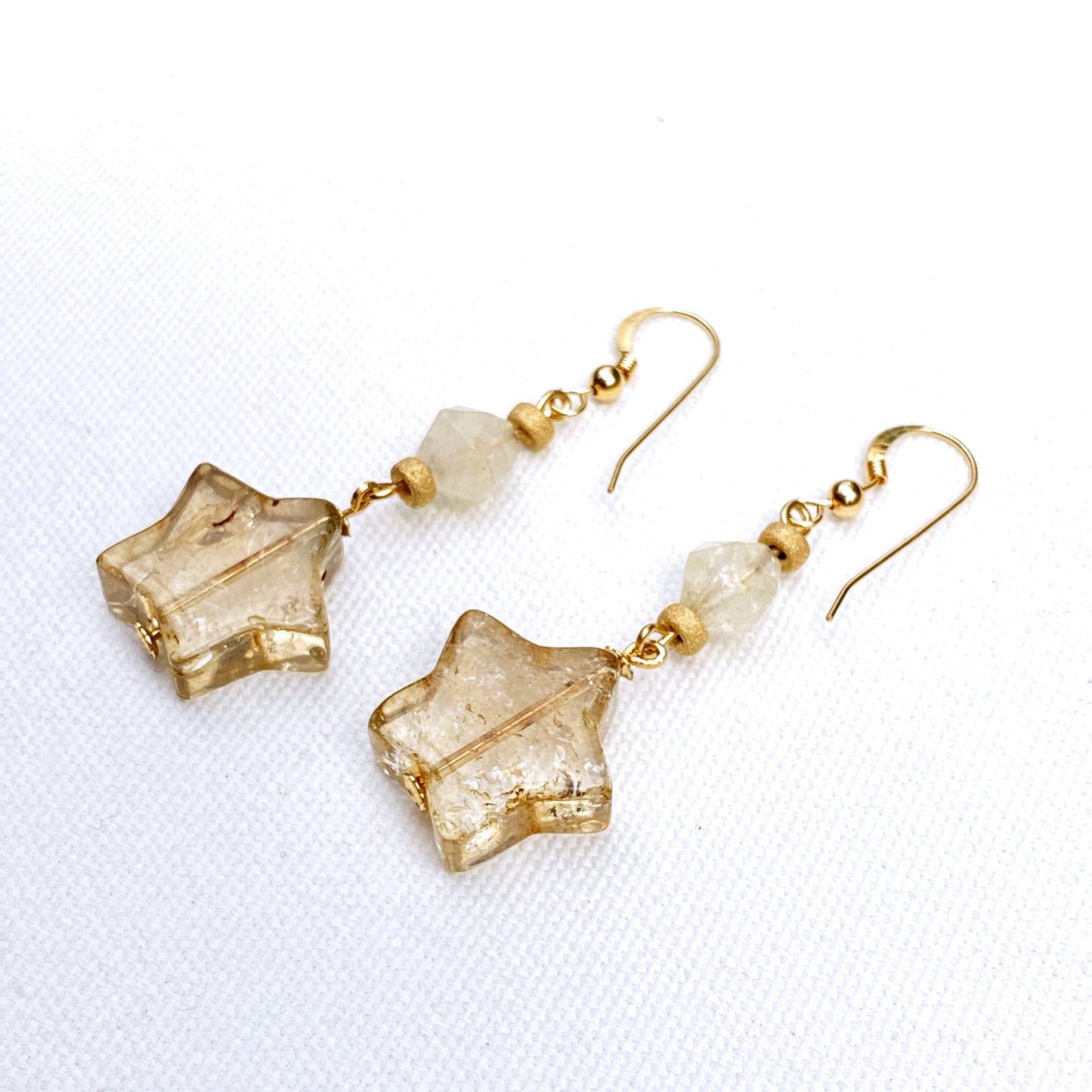 Lemon Quartz Stars & Citrine Gemstone with 14 kt gold filled Drop Earrings