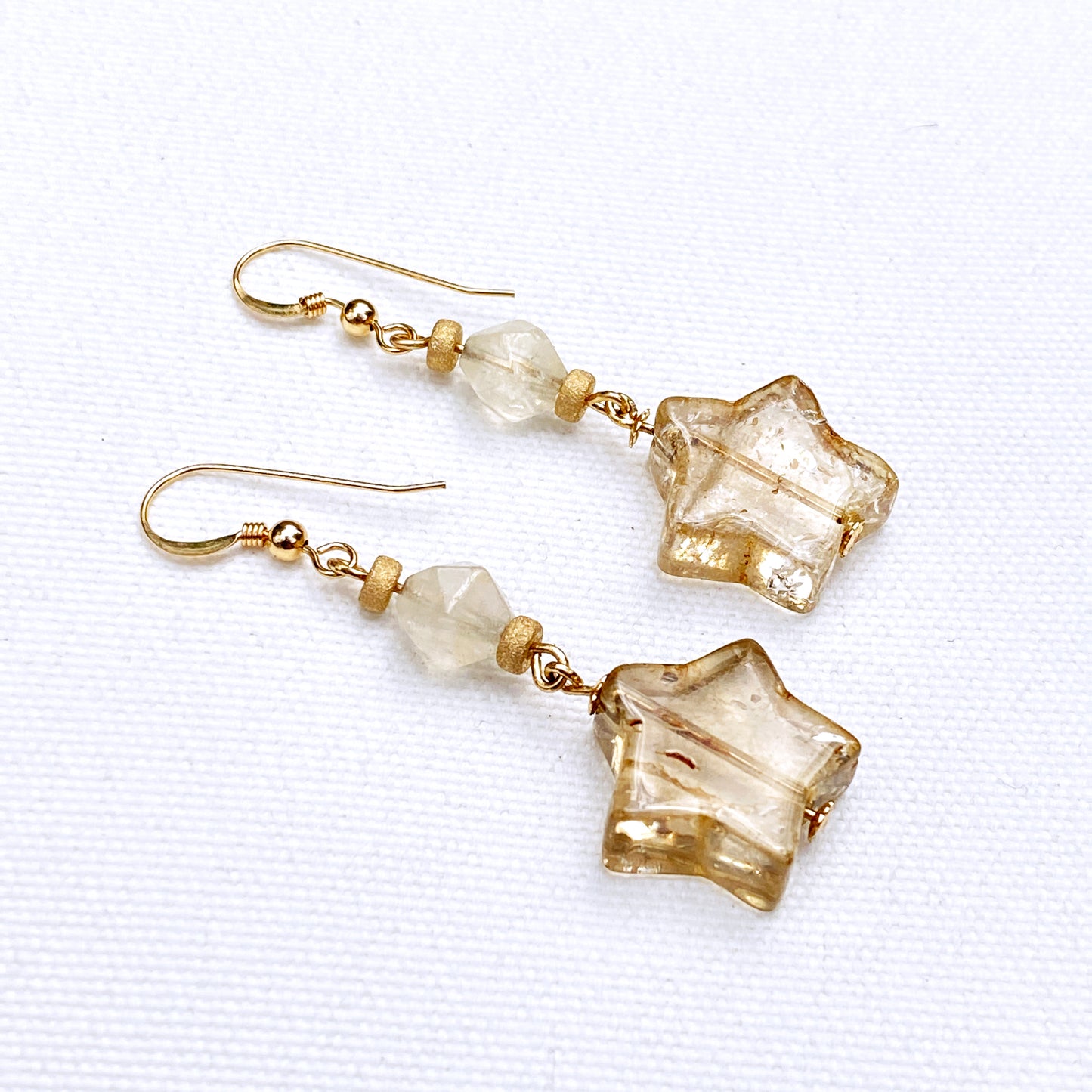 Lemon Quartz Stars & Citrine Gemstone with 14 kt gold filled Drop Earrings