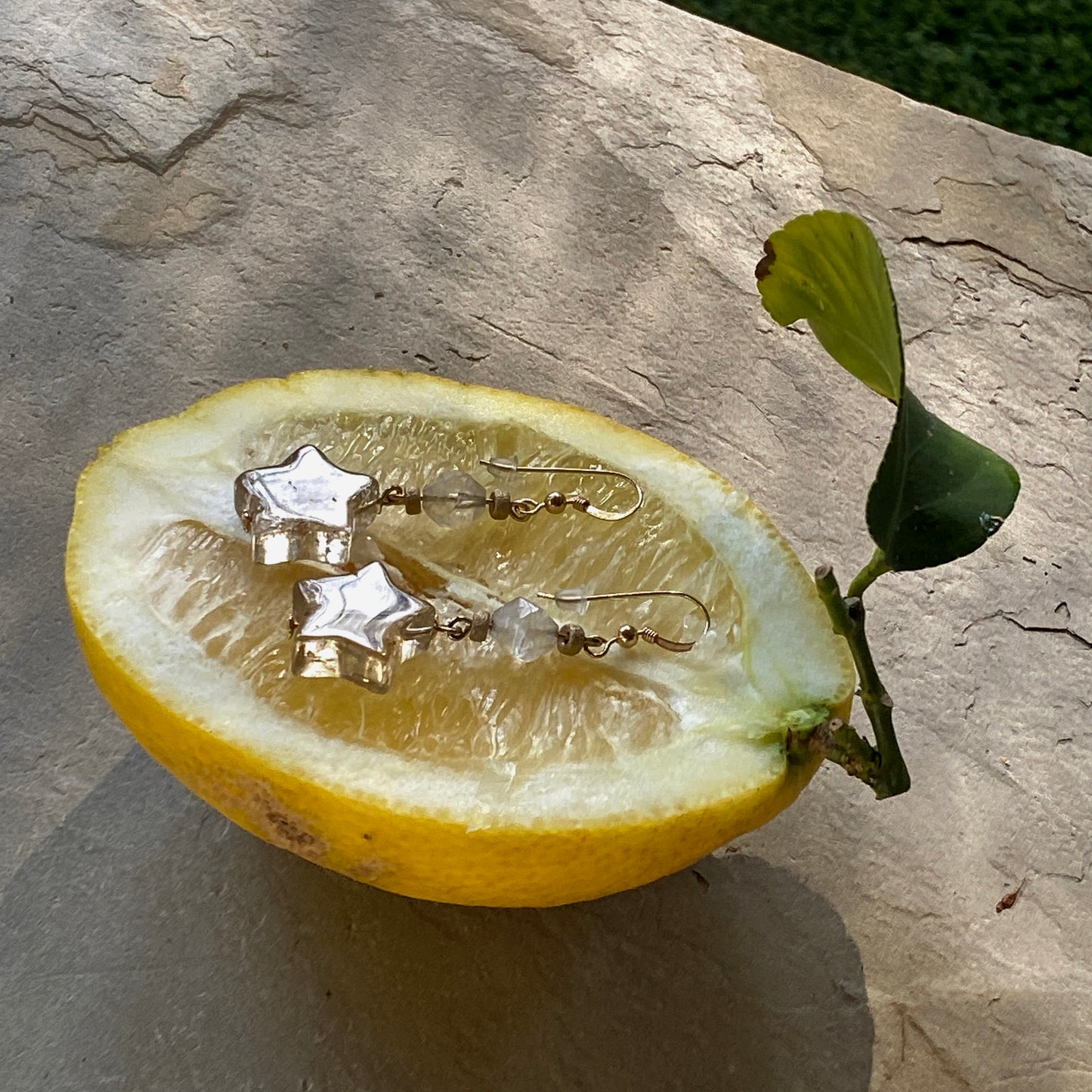 Lemon Quartz Stars & Citrine Gemstone with 14 kt gold filled Drop Earrings