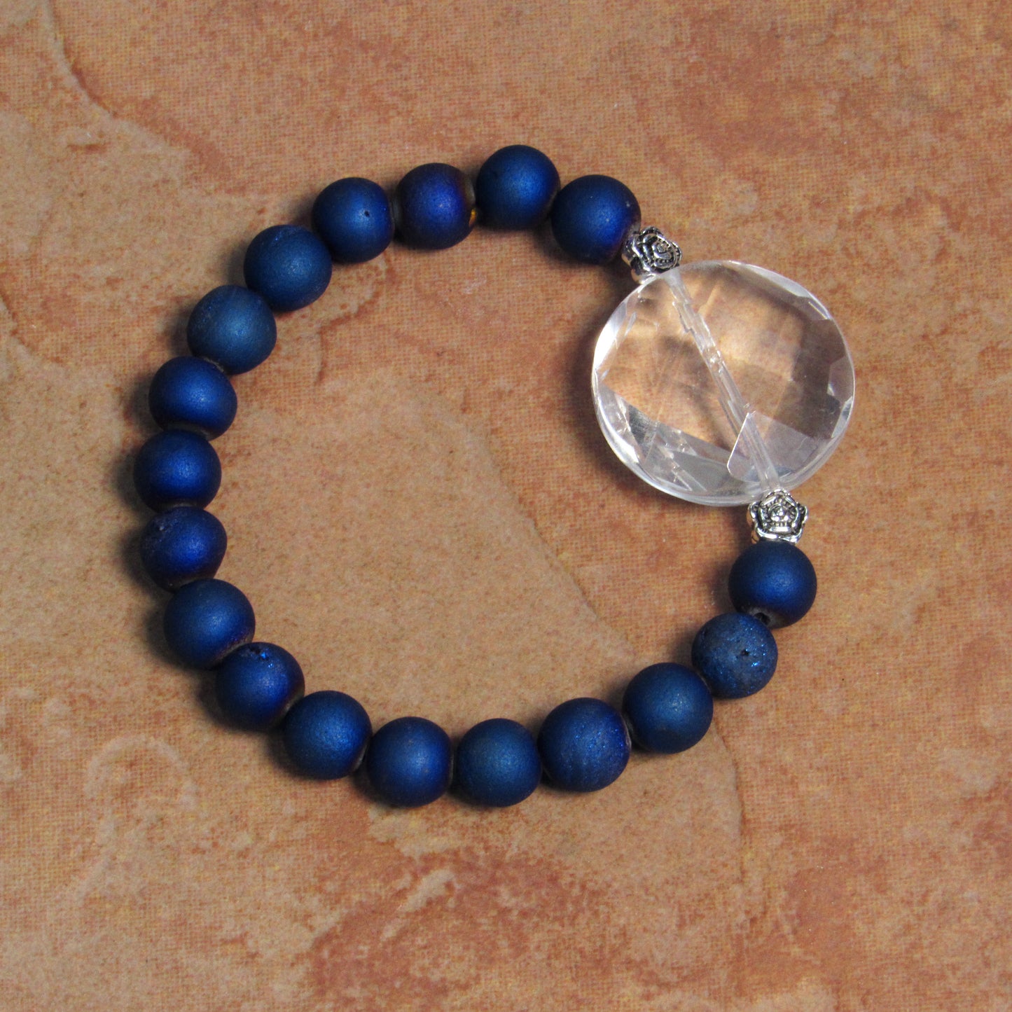 Clear Quartz Gemstone and Druzy Agate 7" stretch Bracelets