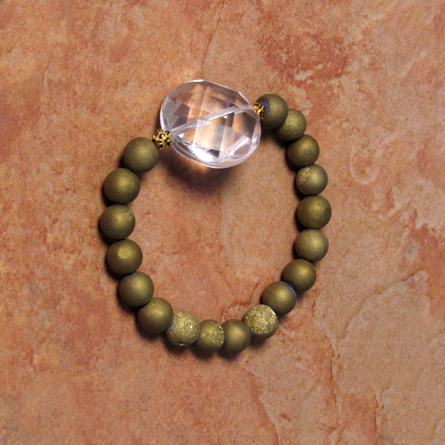 Clear Quartz Gemstone and Druzy Agate 7" stretch Bracelets