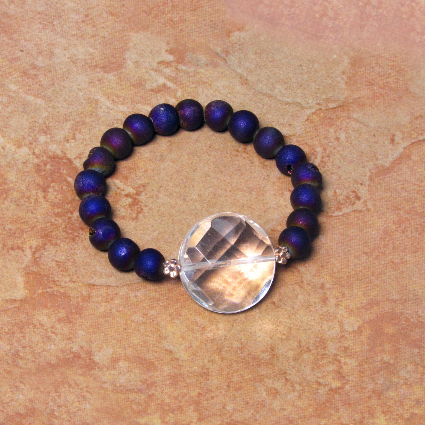 Clear Quartz Gemstone and Druzy Agate 7" stretch Bracelets