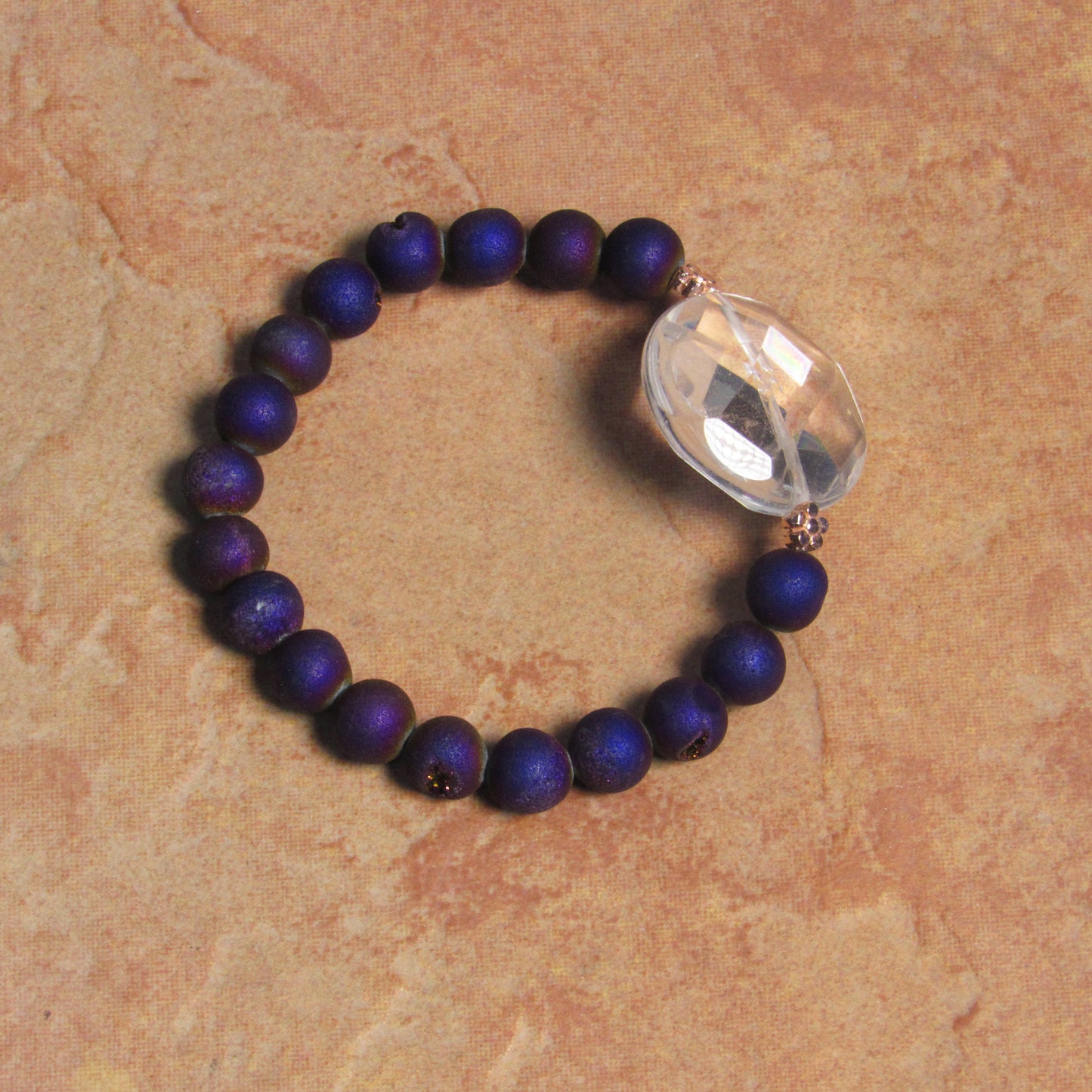 Clear Quartz Gemstone and Druzy Agate 7" stretch Bracelets