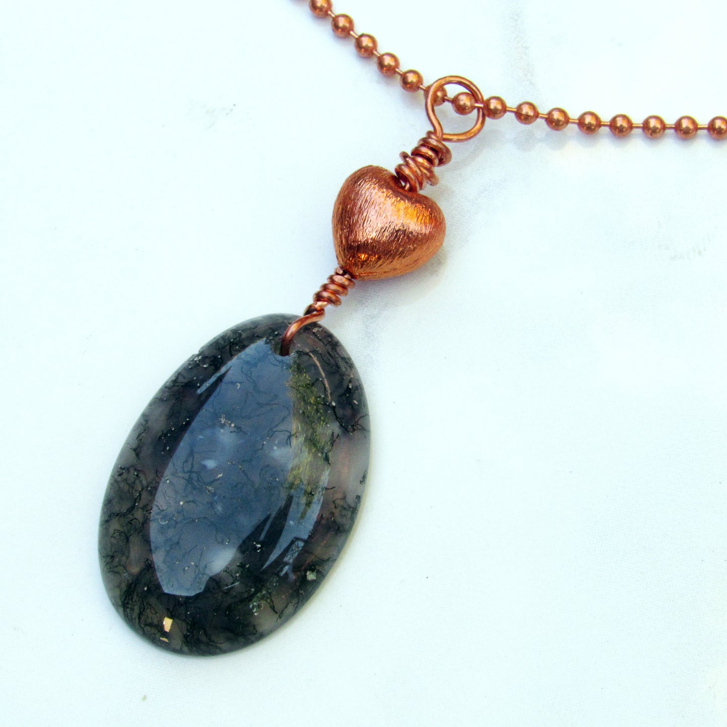 Moss Agate Gemstone Pendant on Copper chain necklace