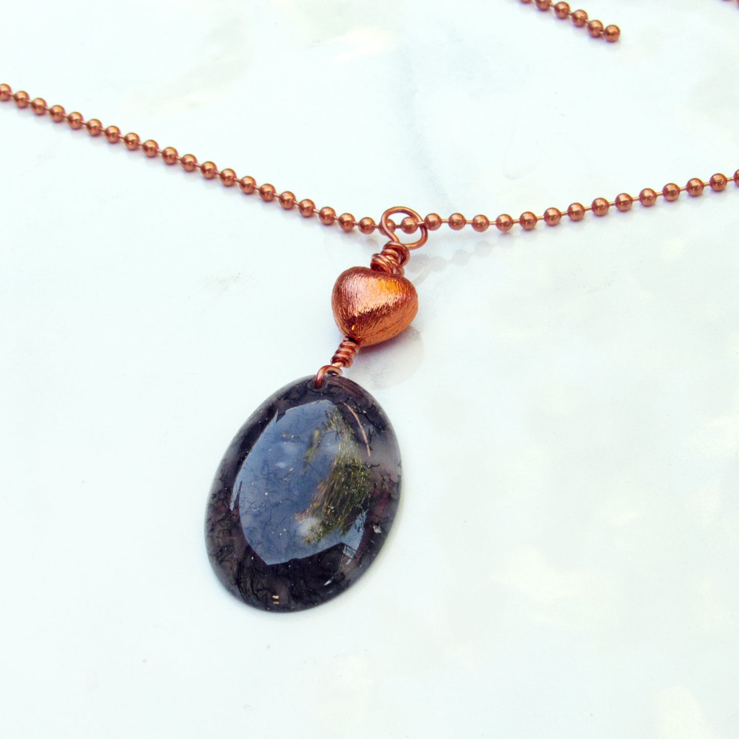 Moss Agate Gemstone Pendant on Copper chain necklace