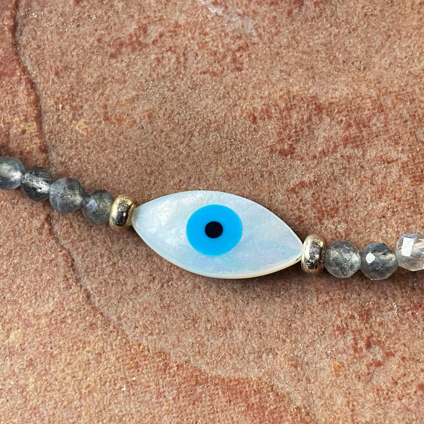 Women's Mother of Pearl Evil Eye Choker with Labradorite Gemstones & Sterling Silver