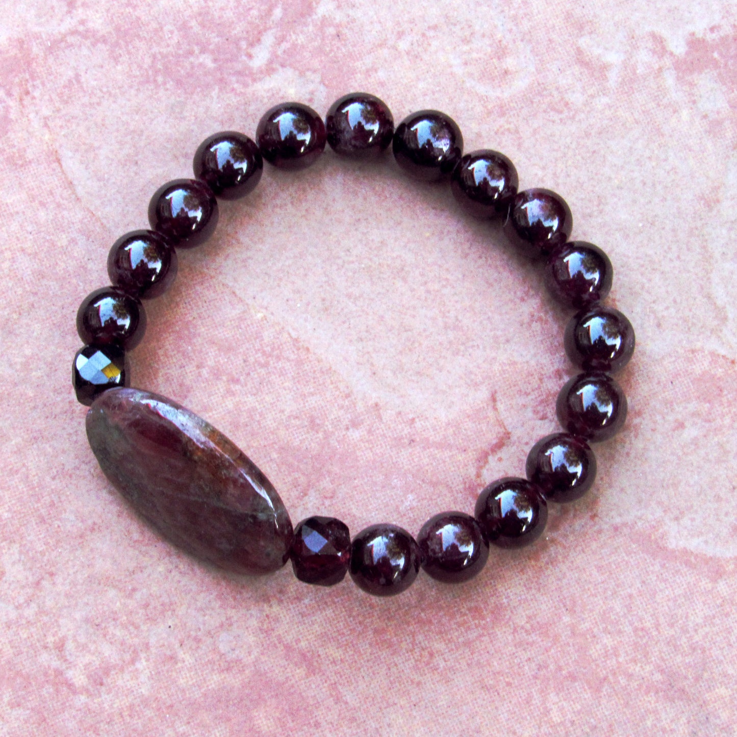 Green and Red Garnet with Garnets Gemstone Stretch Bracelets