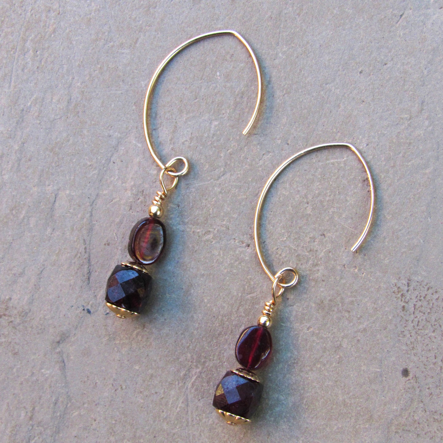 Garnet Gemstone Marquise wire Earrings
